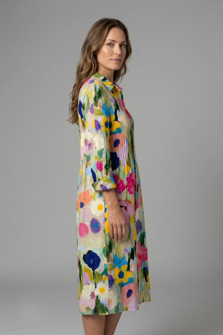 Damen Festliches Kleid im Boho-Stil mit Knöpfen (5)