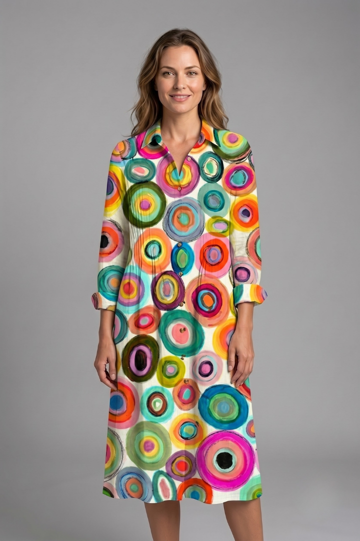Damen Festliches Kleid im Boho-Stil mit Knöpfen in Grün
