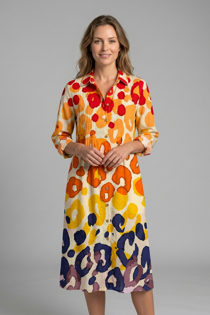 Damen Festliches Kleid im Boho-Stil mit Knöpfen in Orange 2