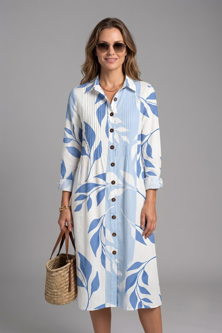 Damen Festliches Kleid im Boho-Stil mit Knöpfen in Sky Blue