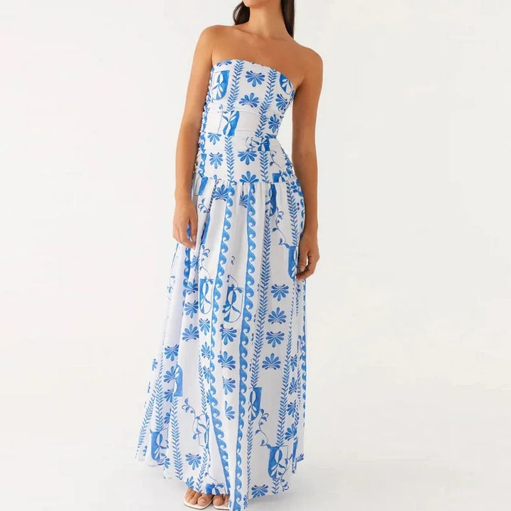 Damen Festliches Kleid Maxi elegant in Blue Floral