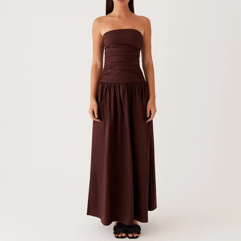 Damen Festliches Kleid Maxi elegant in Braun