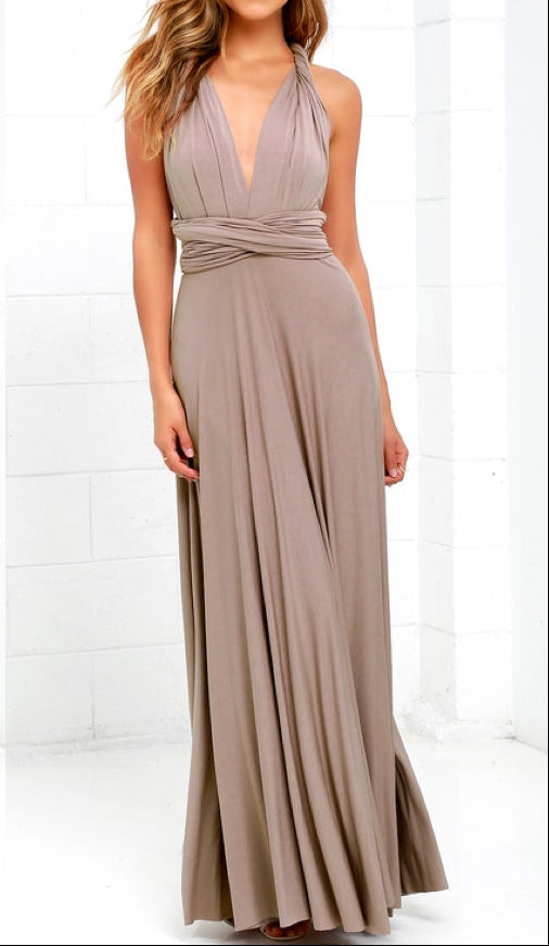 Damen Festliches Kleid Maxi für Hochzeitsgast Herbst in Khaki