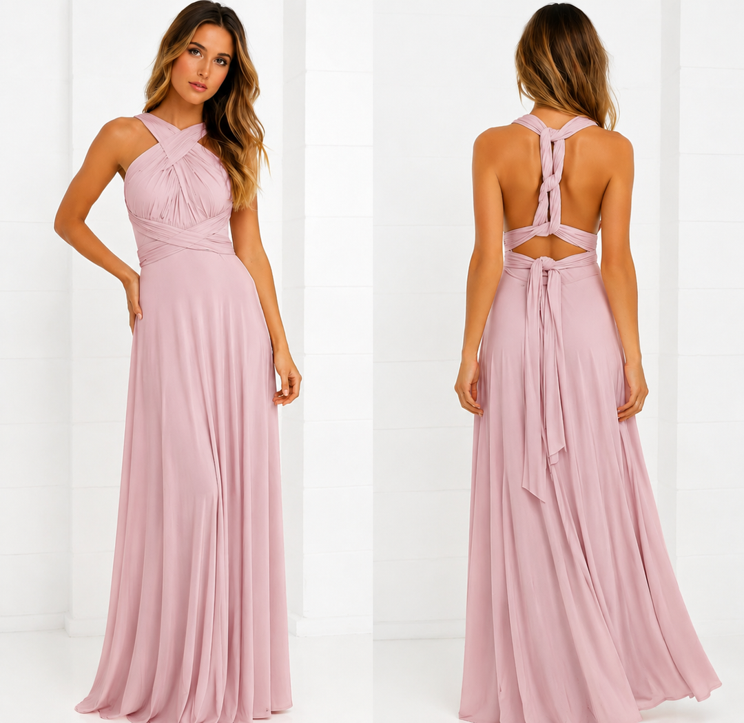 Damen Festliches Kleid Maxi für Hochzeitsgast Herbst in Rosa