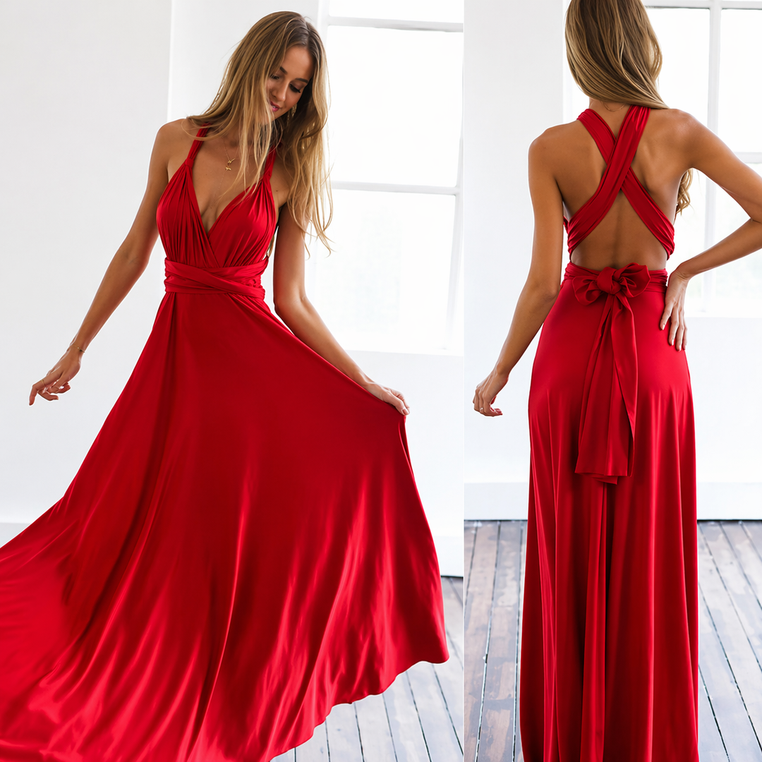 Damen Festliches Kleid Maxi für Hochzeitsgast Herbst in Rot