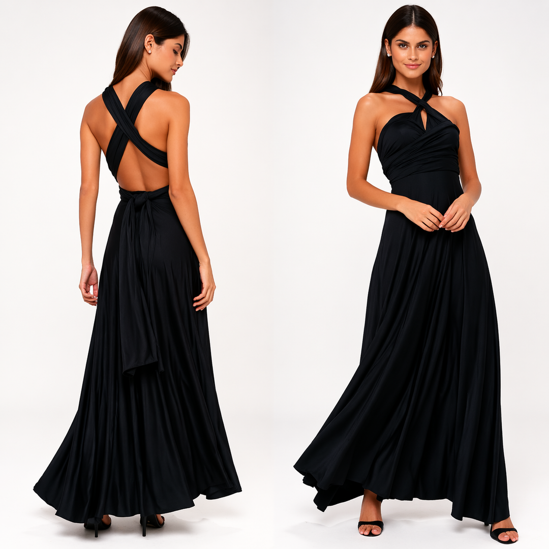 Damen Festliches Kleid Maxi für Hochzeitsgast Herbst in Schwarz