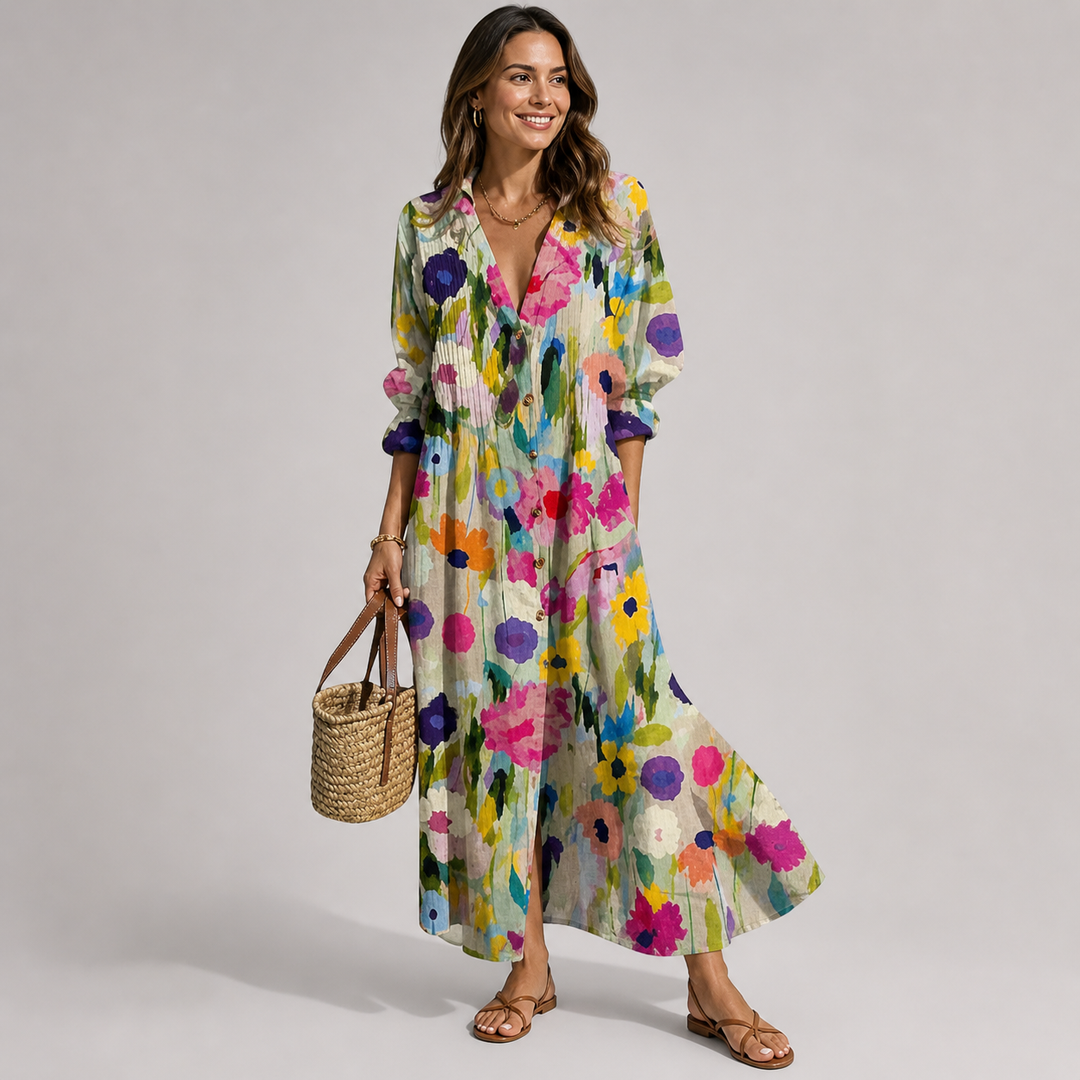 Damen Festliches Kleid Maxilänge mit Lebendigem Blumenmuster in Floral