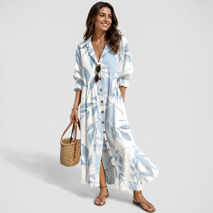 Damen Festliches Kleid Maxilänge mit Lebendigem Blumenmuster in Hellblau