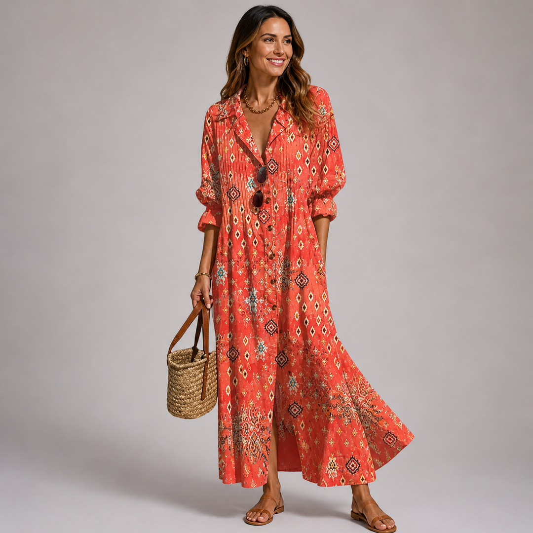 Damen Festliches Kleid Maxilänge mit Lebendigem Blumenmuster in Orange