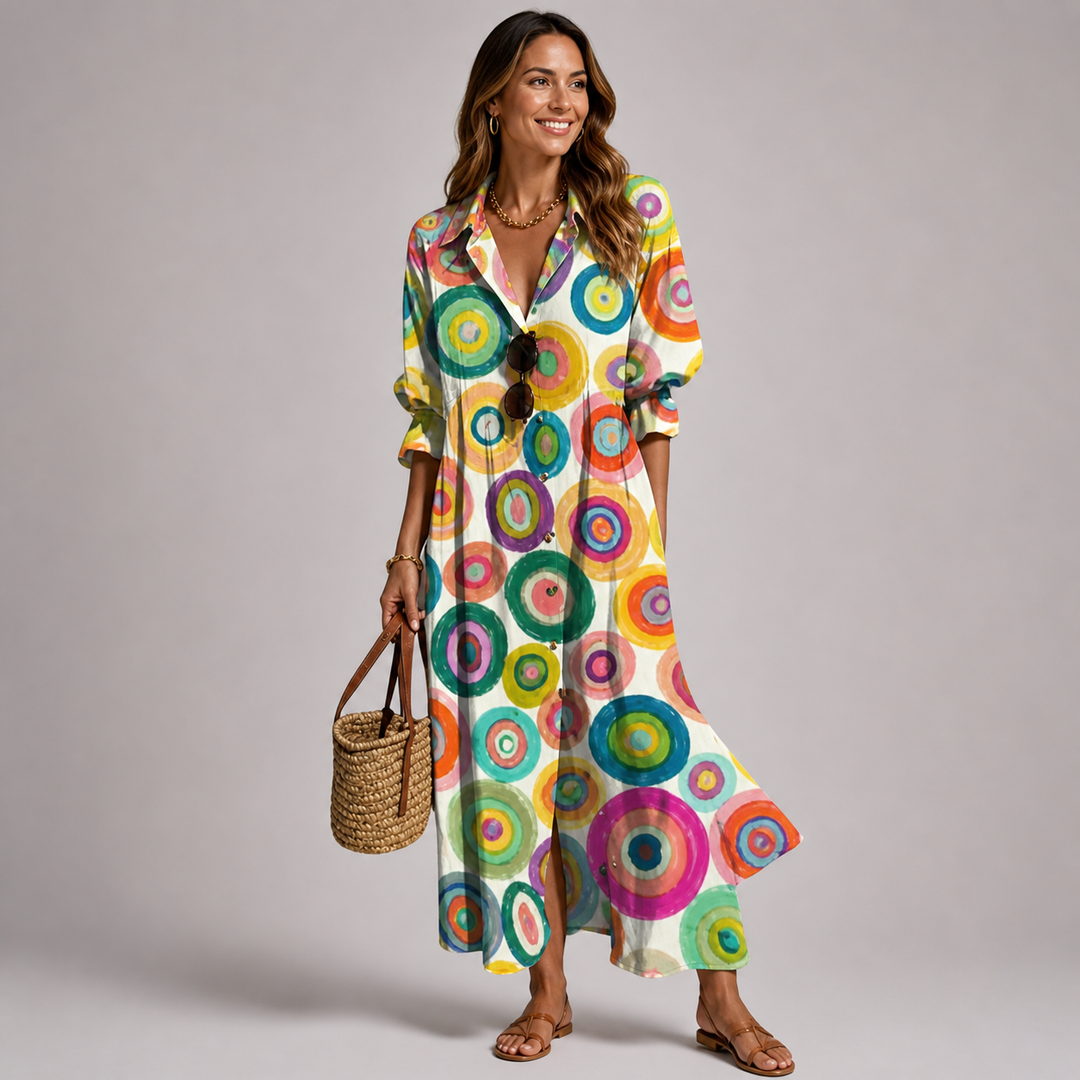 Damen Festliches Kleid Maxilänge mit Lebendigem Blumenmuster in Rainbow