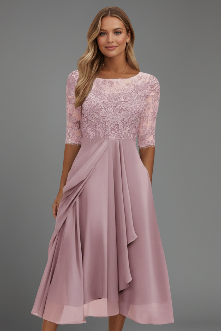 Damen Festliches Kleid Midi mit Muster in Dusty pink