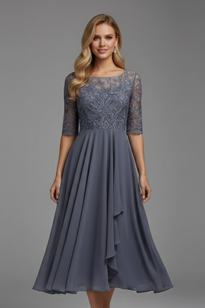 Damen Festliches Kleid Midi mit Muster in Grau
