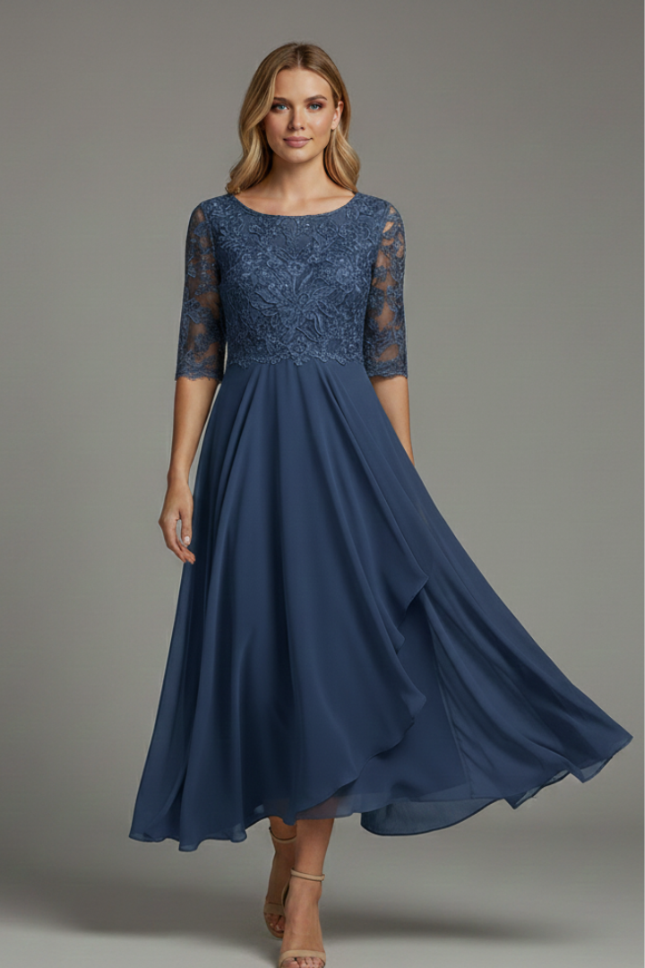 Damen Festliches Kleid Midi mit Muster in Marineblau