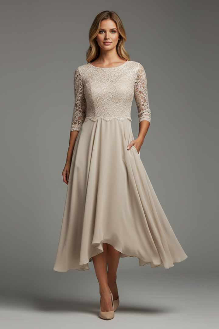 Damen Festliches Kleid Midi mit Muster in Petrol