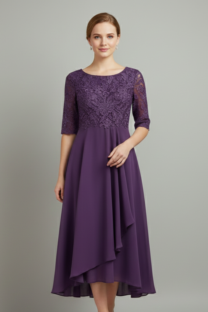 Damen Festliches Kleid Midi mit Muster in Plum purple