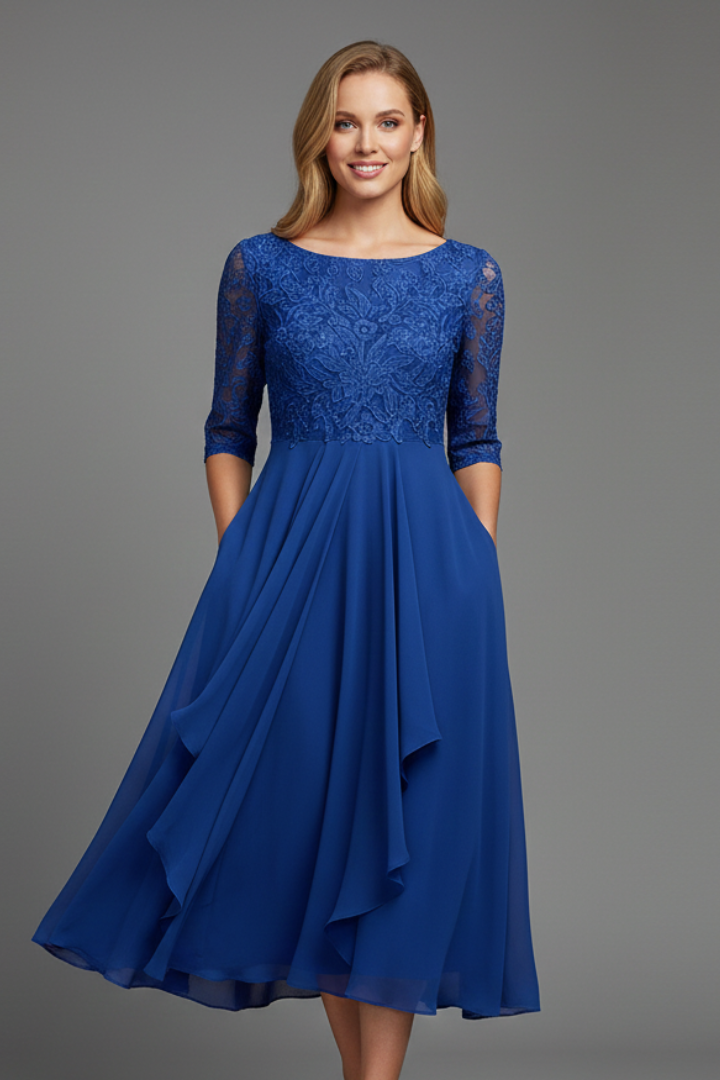 Damen Festliches Kleid Midi mit Muster in Royal blue