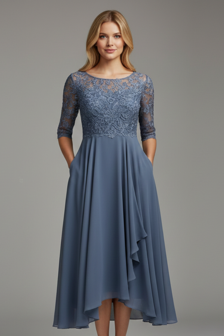 Damen Festliches Kleid Midi mit Muster in Slate blue