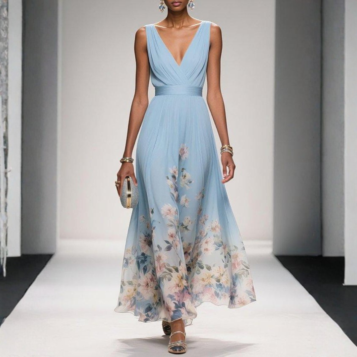 Damen Festliches Langes Abendkleid Blütenmuster (11)