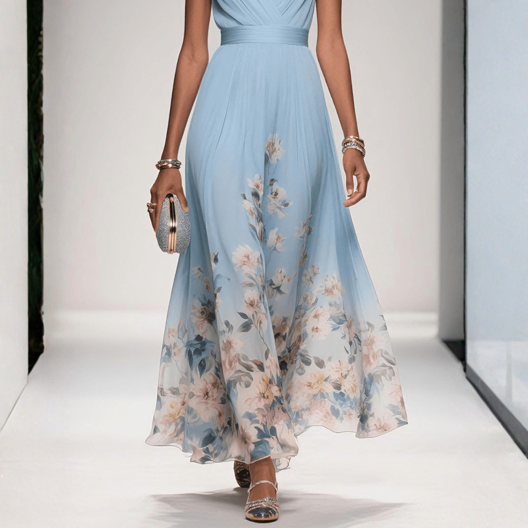 Damen Festliches Langes Abendkleid Blütenmuster (9)