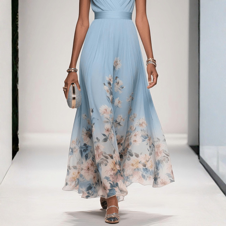 Damen Festliches Langes Abendkleid Blütenmuster (9)