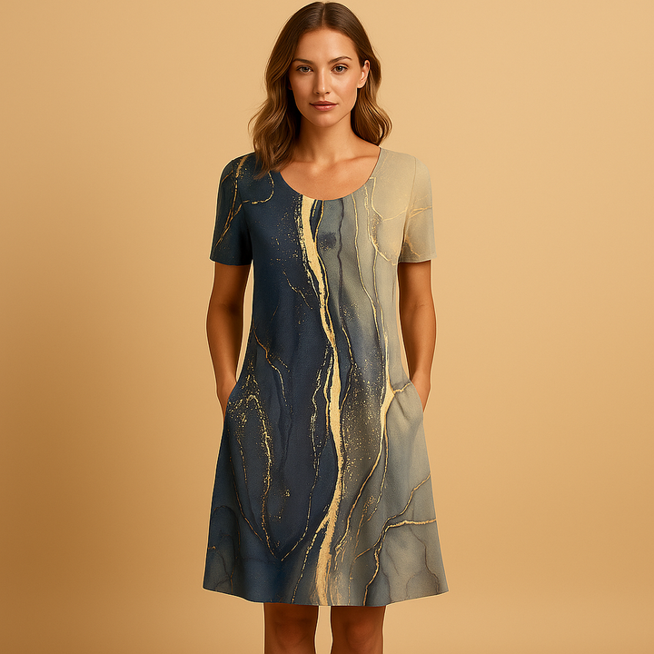 Damen Festliches Leichtes Midikleid mit Druck in Blau