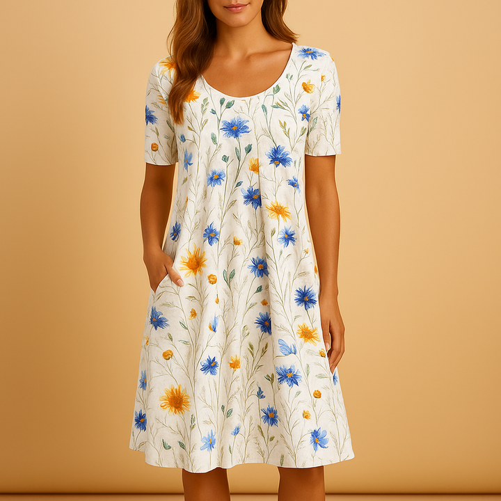 Damen Festliches Leichtes Midikleid mit Druck in Weiß B