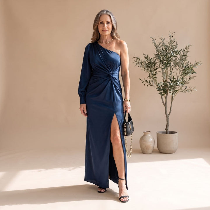 Damen Festliches Maxikleid für Hochzeitsgäste mit Knotendetail in Dunkelblau
