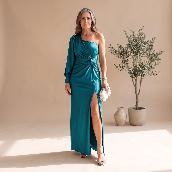 Damen Festliches Maxikleid für Hochzeitsgäste mit Knotendetail in Türkis