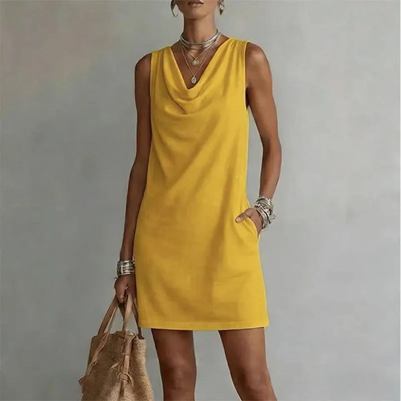 Damen Festliches Minikleid mit Taschen in Gelb
