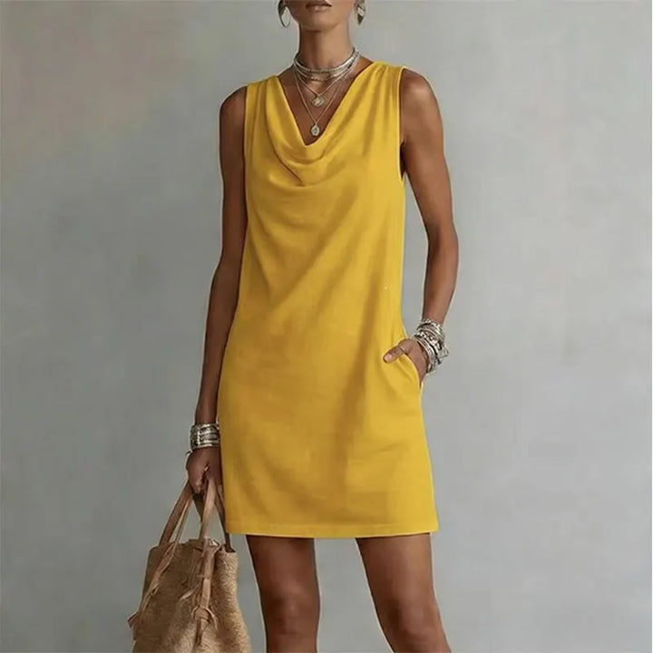 Damen Festliches Minikleid mit Taschen in Gelb