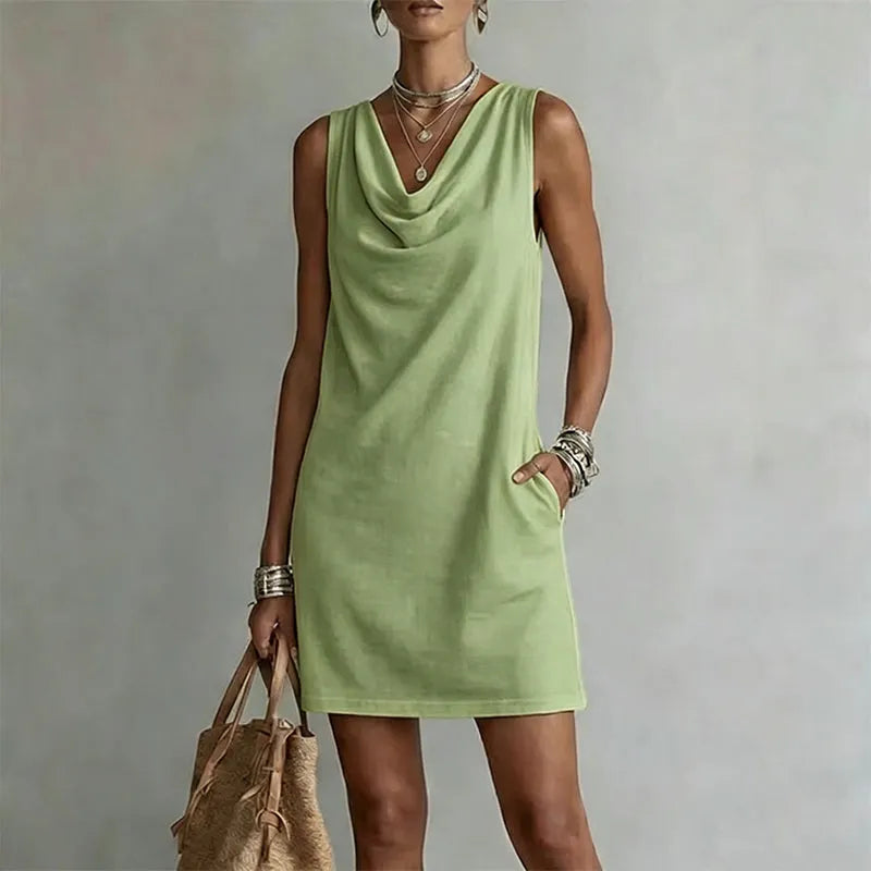Damen Festliches Minikleid mit Taschen in Matcha Green