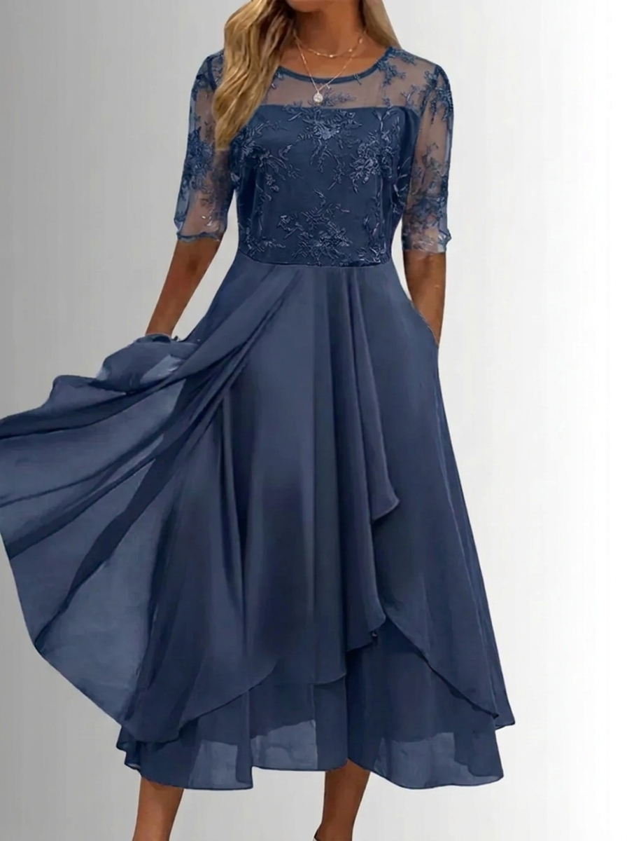 Damen Festliches Spitzenkleid für Hochzeitsgäste in Blau
