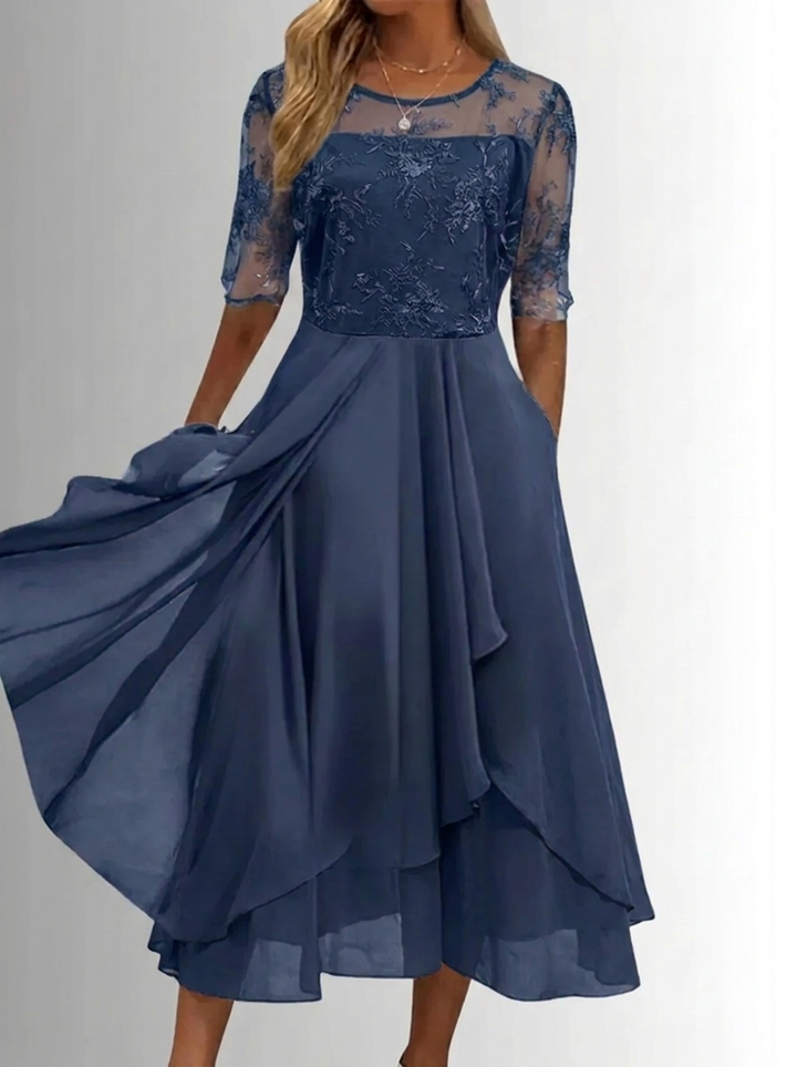 Damen Festliches Spitzenkleid für Hochzeitsgäste in Blau