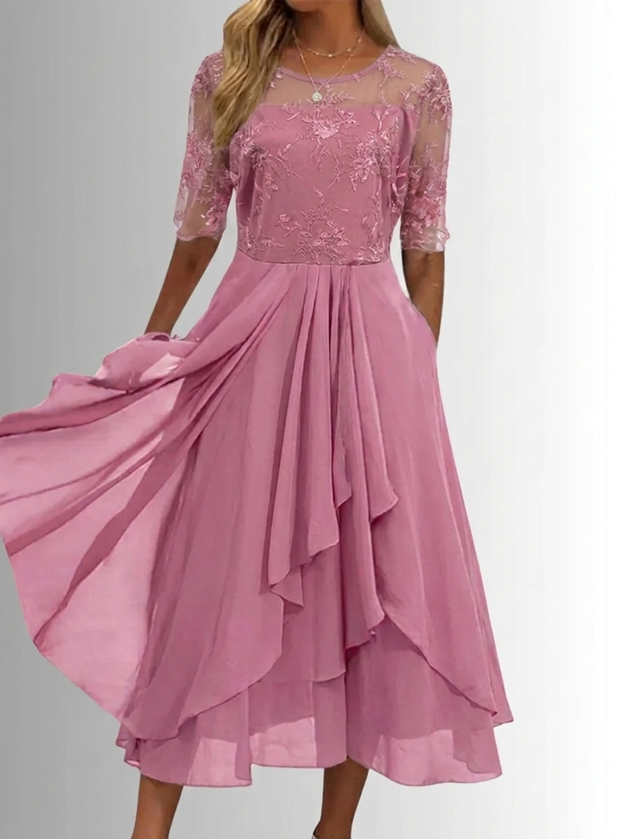 Damen Festliches Spitzenkleid für Hochzeitsgäste in Rosa