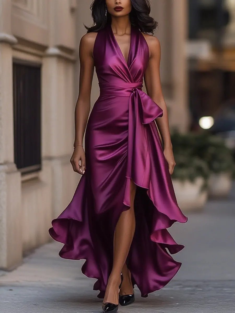 Damen Festliches Wickelkleid für Hochzeitsgäste in Fuchsia