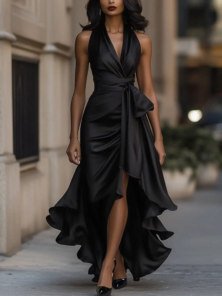 Damen Festliches Wickelkleid für Hochzeitsgäste in Schwarz