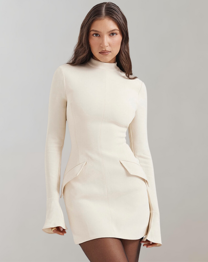 Damen Figurbetontes Minikleid mit Taschen in Weiß