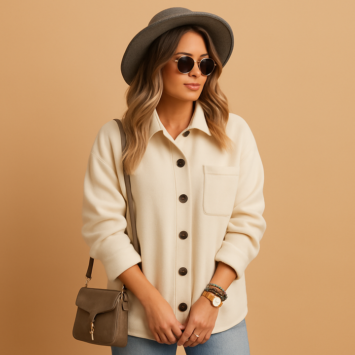 Damen Fleece-Bluse im entspannten Schnitt für Herbst in Creme