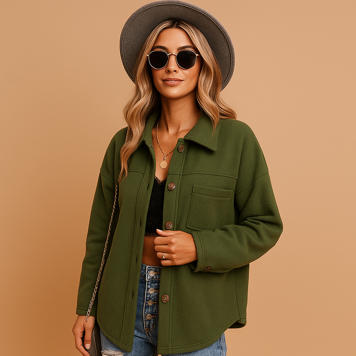 Damen Fleece-Bluse im entspannten Schnitt für Herbst in Olivgrün