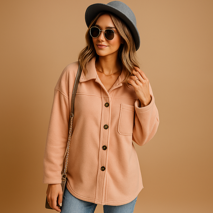 Damen Fleece-Bluse im entspannten Schnitt für Herbst in Rosa