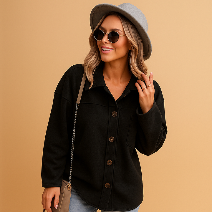 Damen Fleece-Bluse im entspannten Schnitt für Herbst in Schwarz