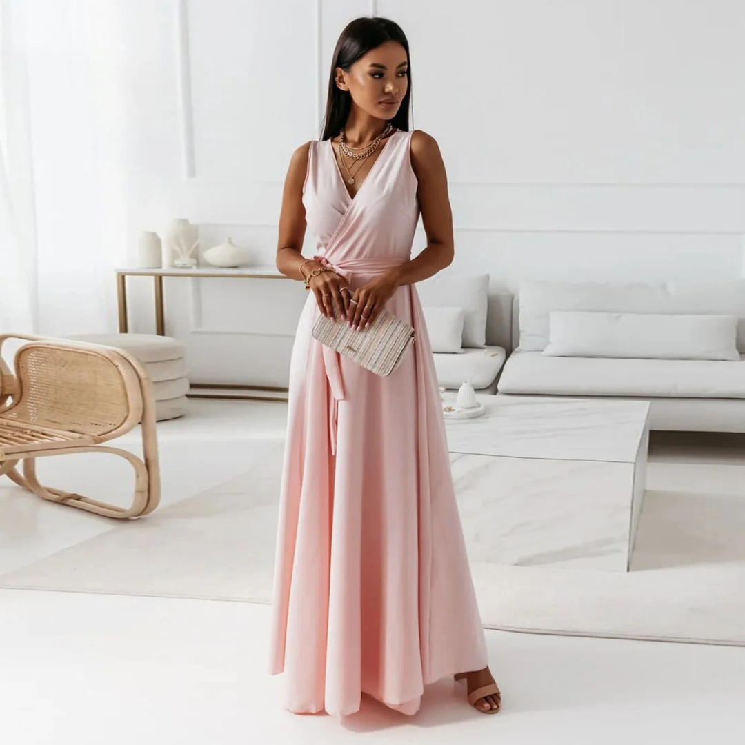 Damen Fließendes Maxikleid für Herbst Hochzeitsgäste in Zartrosa