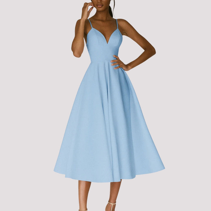 Damen Fließendes Midi Sommerkleid für Feiern in Blau