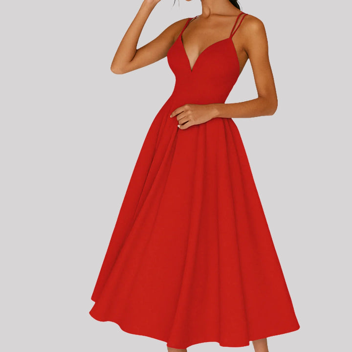 Damen Fließendes Midi Sommerkleid für Feiern in Rot