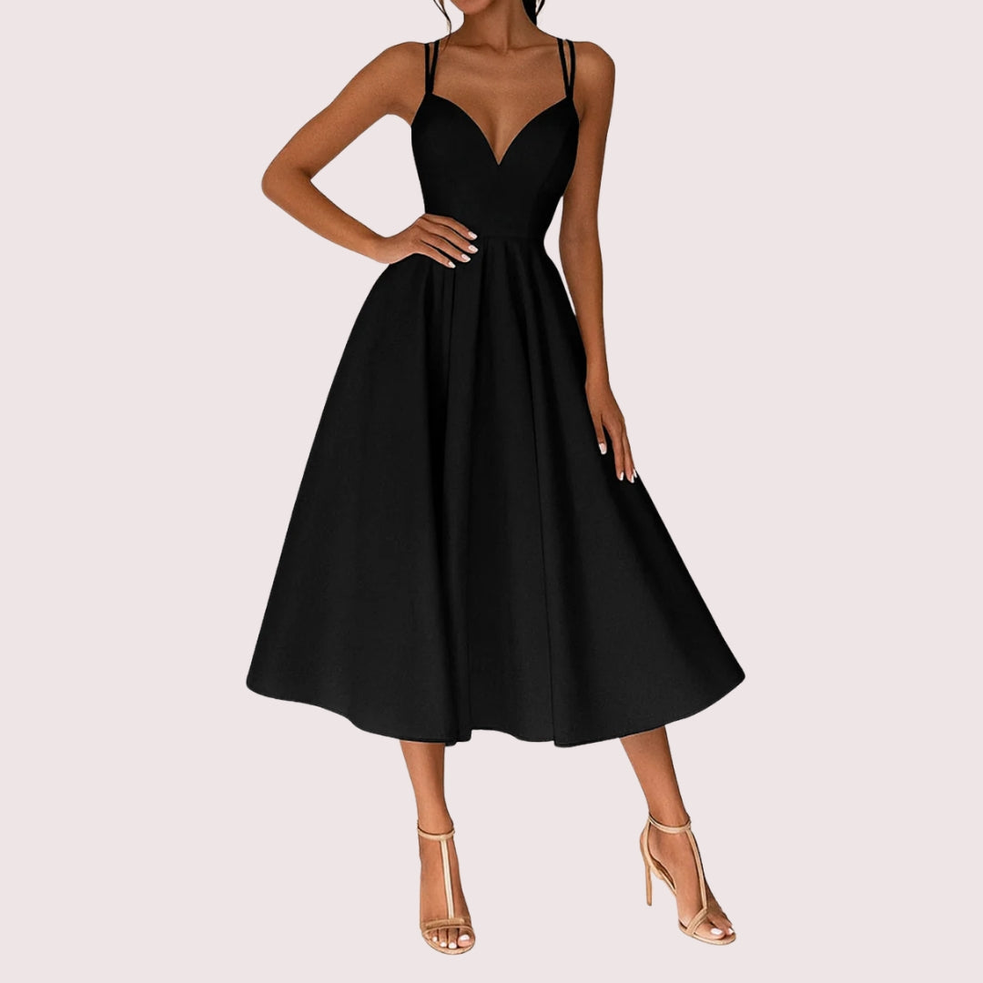 Damen Fließendes Midi Sommerkleid für Feiern in Schwarz