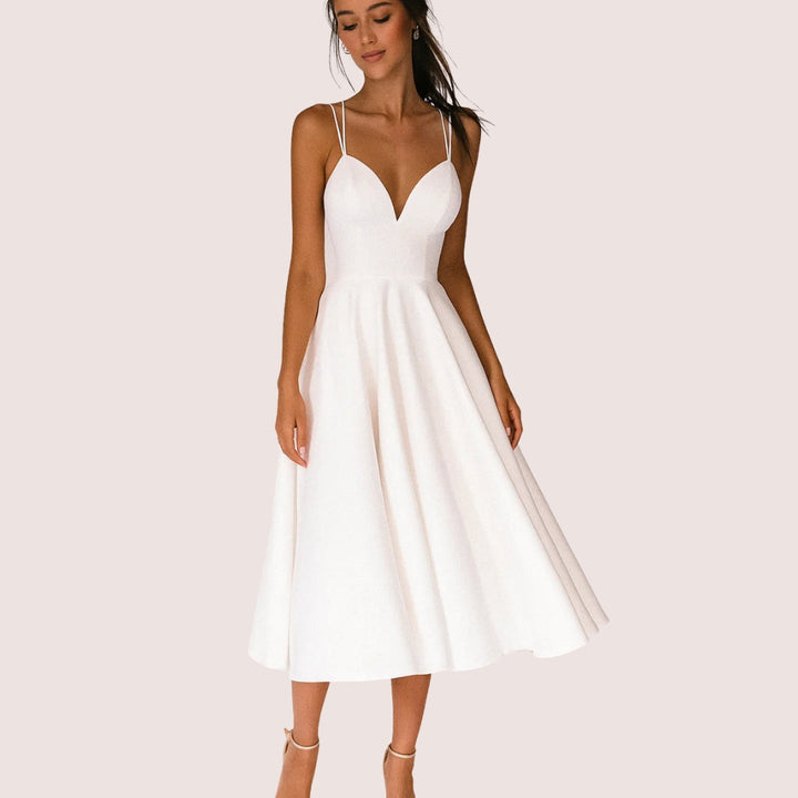 Damen Fließendes Midi Sommerkleid für Feiern in Weiß