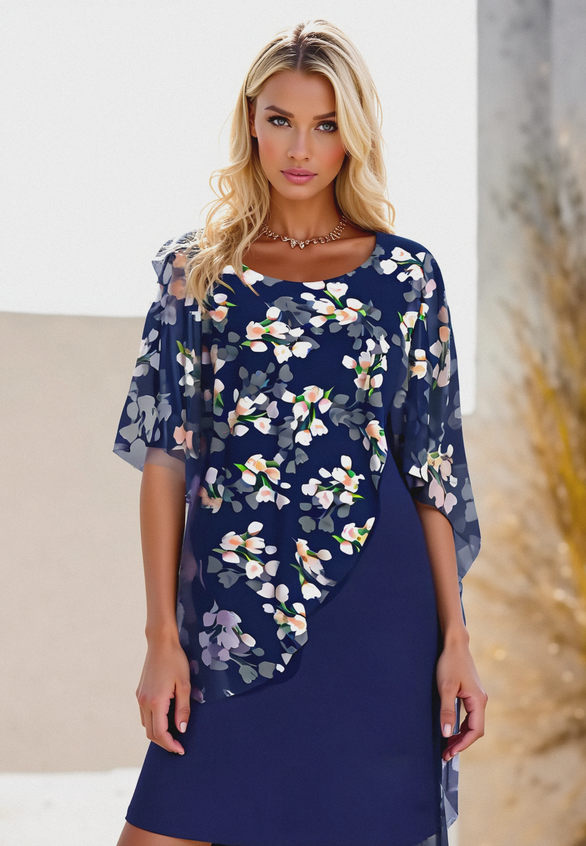 Damen Florales Sommerkleid mit Cape (2)