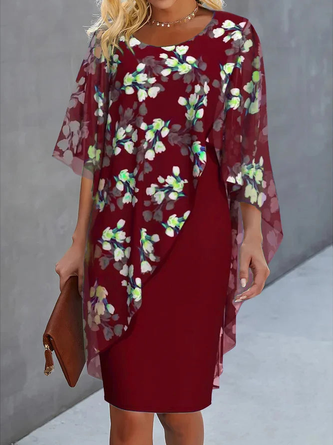 Damen Florales Sommerkleid mit Cape (5)