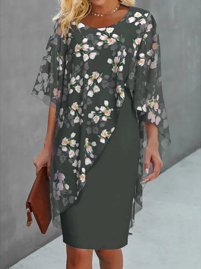 Damen Florales Sommerkleid mit Cape (6)
