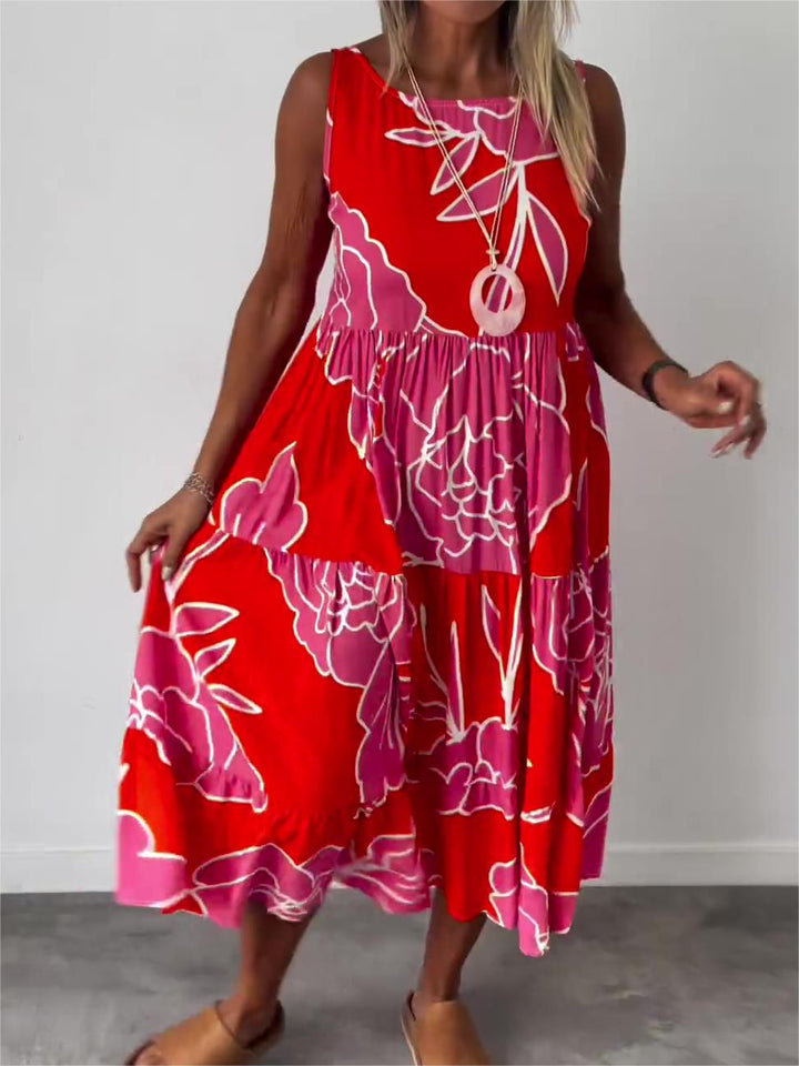 Damen Florales Sommerkleid in Rot